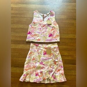 Two-piece tropical all natural fiber skirt and top. NWT